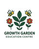 Logo of Growth Garden Education Centre with bees, flowers, and leaves on a white background